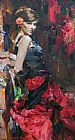 Garmash Canvas Paintings - DANCER IN RED AND BLACK